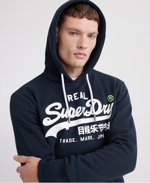 Superdry Vintage Logo Férfi Kapucnis Pulóver Sötétkék | QXJRM7248